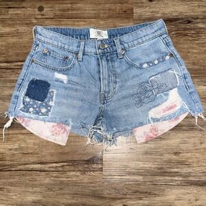 Lucky Brand 90s Shorts Jean Womens 4 Denim Floral Patch‎ Festival